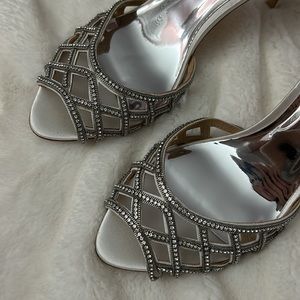 BADGLEY MISCHKA Rain Crystal Adorned Satin Stiletto Heel - Soft White